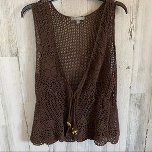 NY Collection  Brown Loose Knit Summery Vest